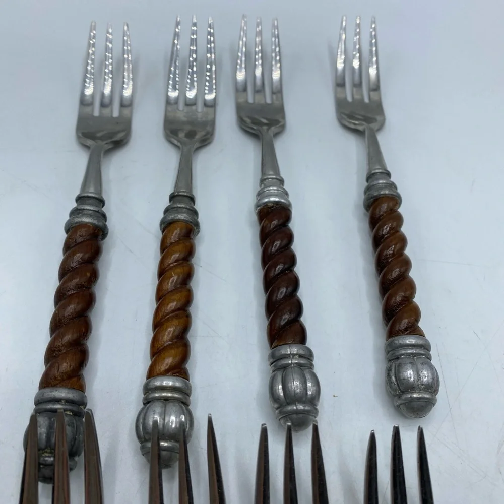 Reed and Barton Bannister Appetizer Forks Set Of 8 Brown Swirl Handle - Picture 3 of 5